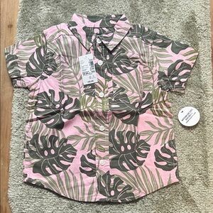Boys, pink palm leaves, button down shirt, the children’s place